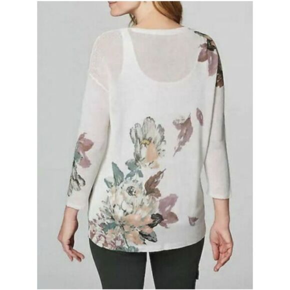 J. Jill Linen Blend Semi Sheer Knit Tunic Relaxed Fit Costal Beach Floral - Picture 4 of 12
